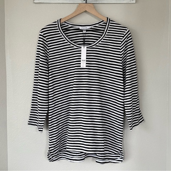 CHICO’S NWT 2 / Women’s L Striped Slub 3/4-Sleeve Tee • Cotton Modal Black White - Picture 3 of 10